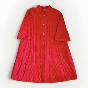 Vintage Albert Nipon Coat Quilted Velvet Red Size 14 Rhinestone Glamour